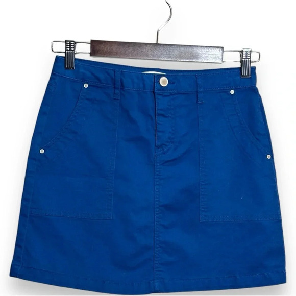 Copper Key Royal Blue Cotton Square Front Pockets Fitted Mini Skirt Size L - Picture 15 of 16